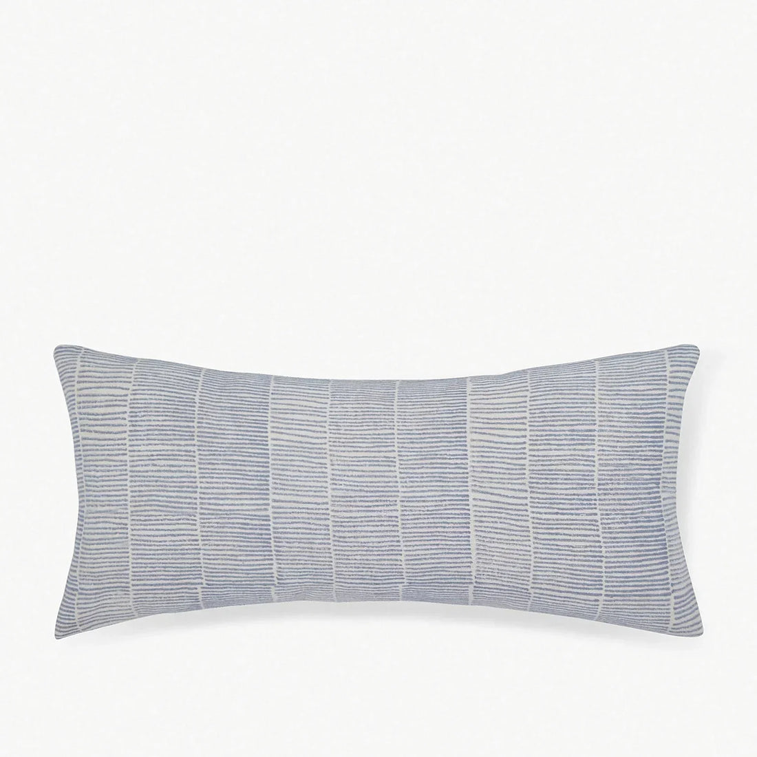 A natural linen throw pillow with an all-over linear pattern