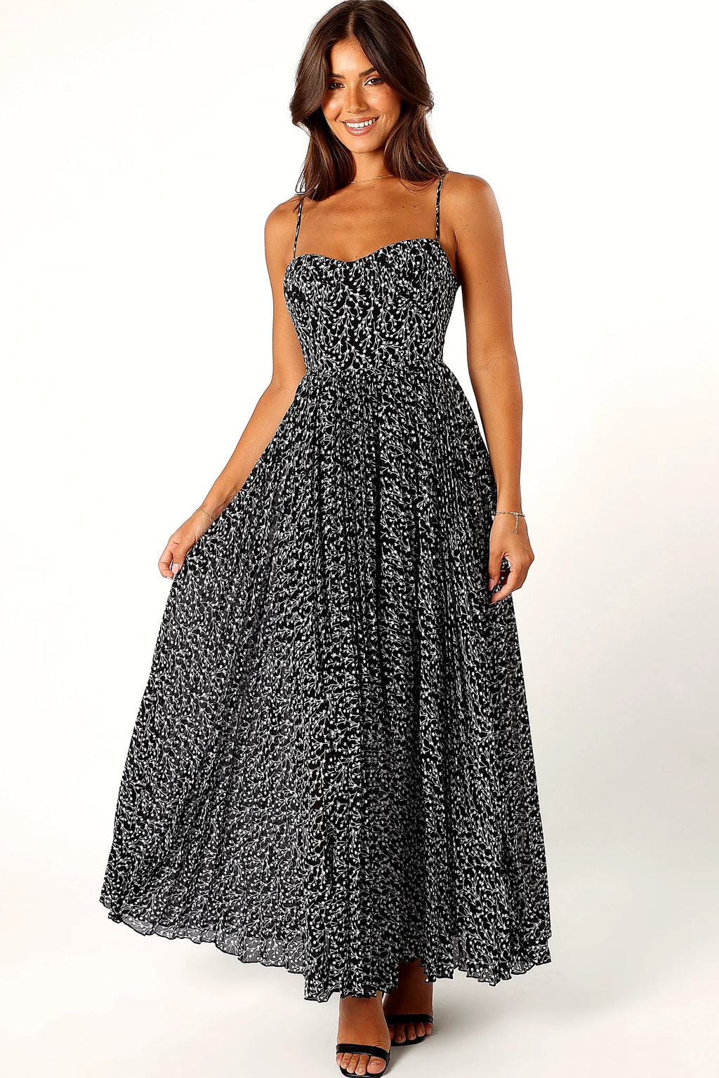 Achanti Pleated Maxi Dress - Black Floral