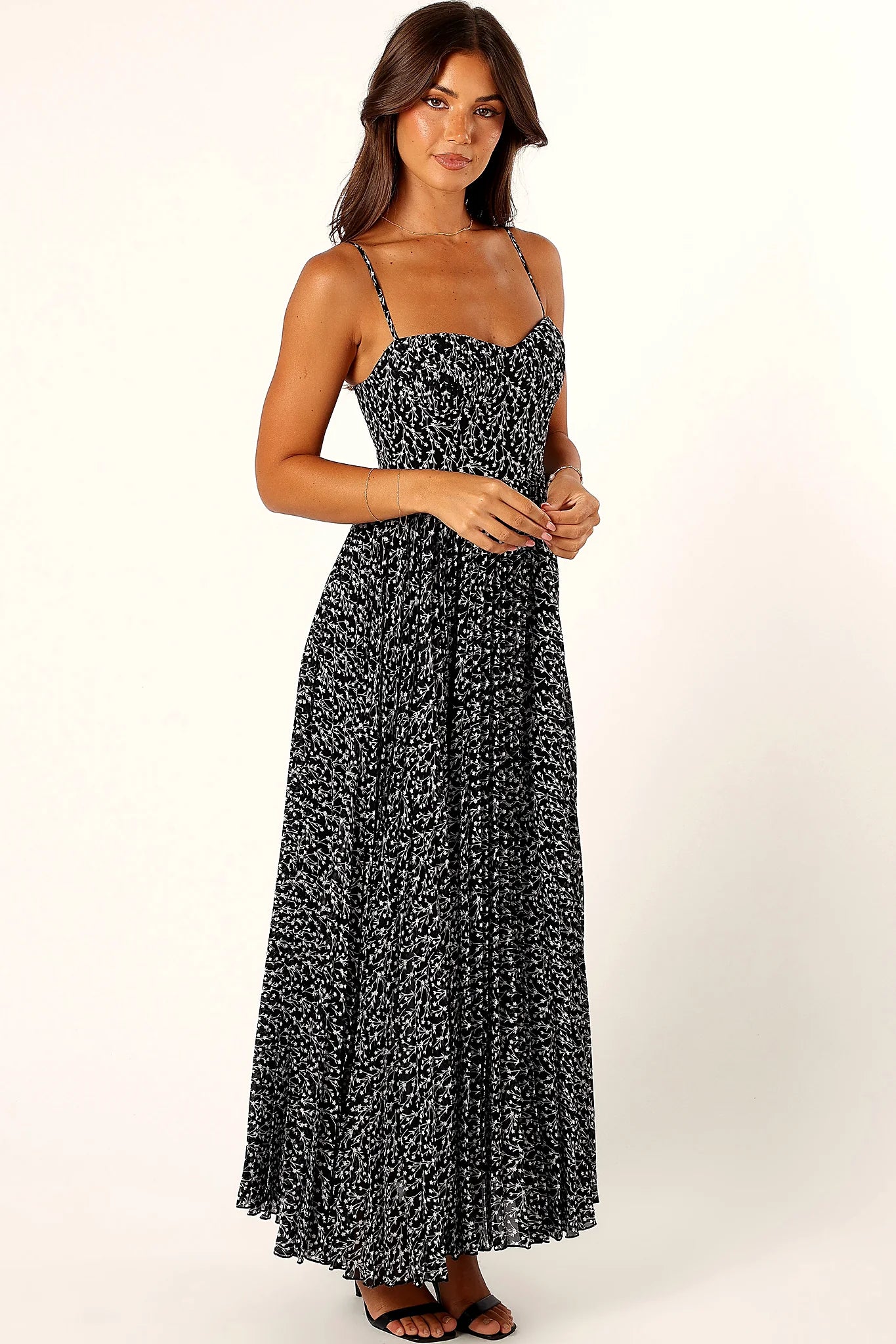 Achanti Pleated Maxi Dress - Black Floral