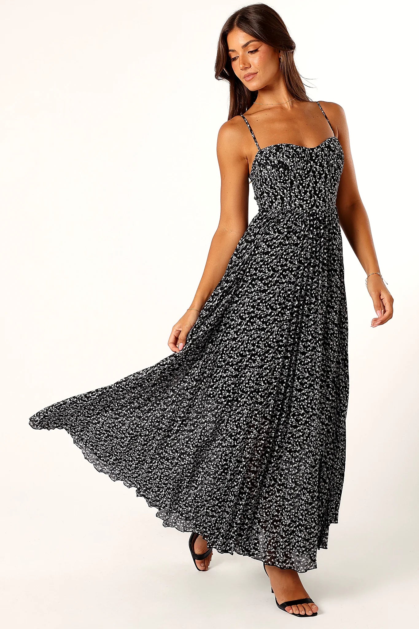 Achanti Pleated Maxi Dress - Black Floral