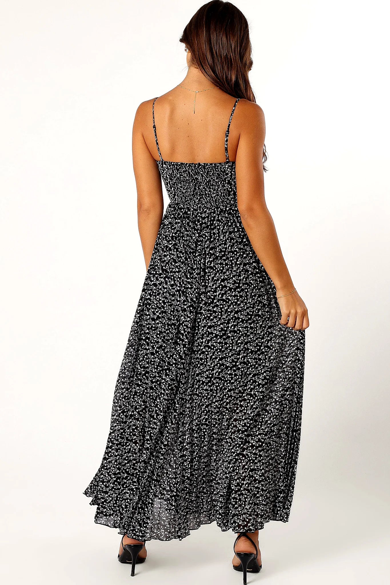 Achanti Pleated Maxi Dress - Black Floral