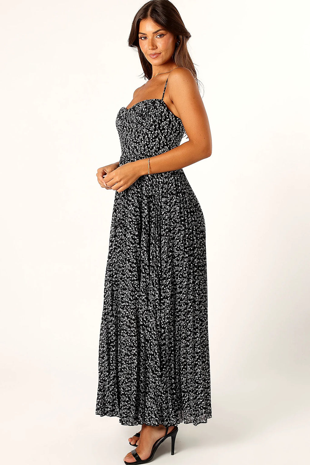 Achanti Pleated Maxi Dress - Black Floral
