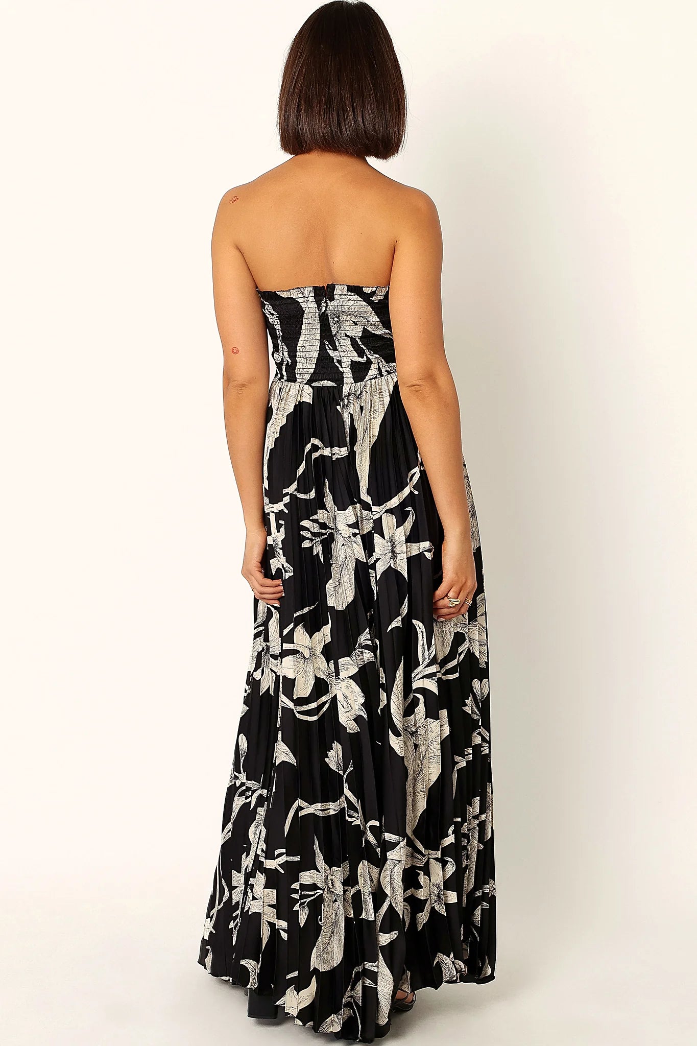 Angelique Strapless Maxi Dress - Black Floral