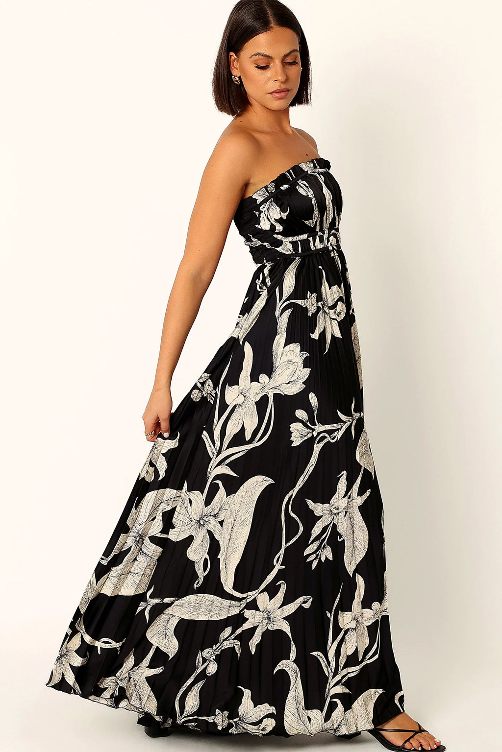 Angelique Strapless Maxi Dress - Black Floral