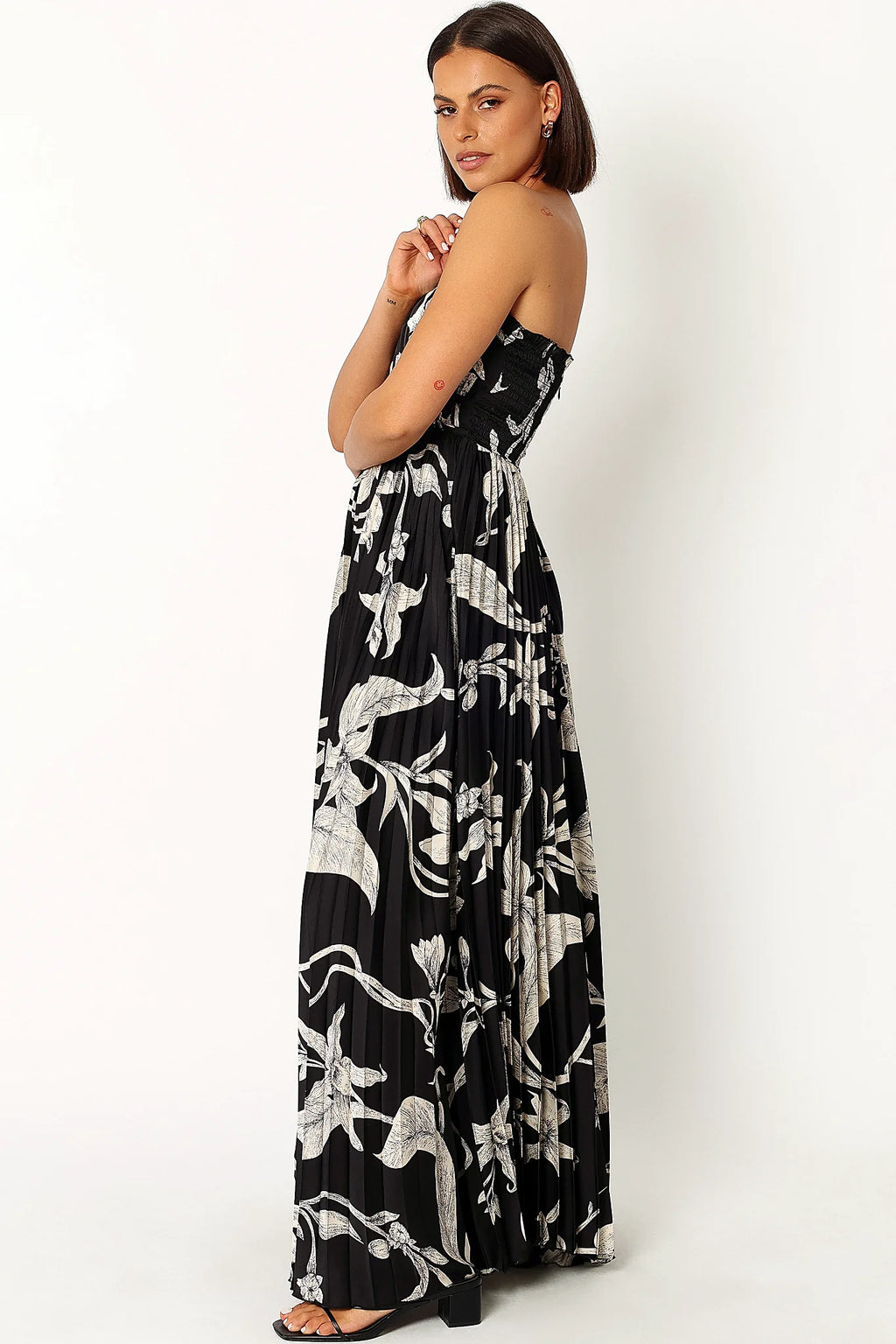 Angelique Strapless Maxi Dress - Black Floral