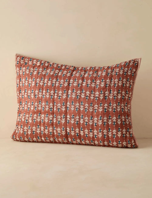 Second view of the block print floral pattern on a standard sham