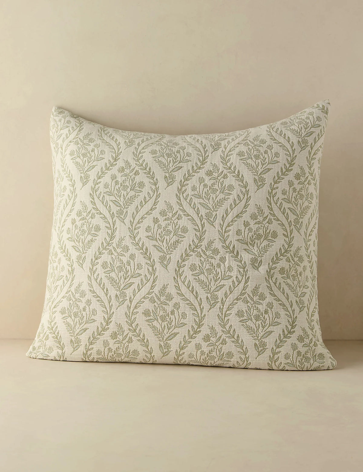 Sage botanical cotton sham in euro size photographed flat