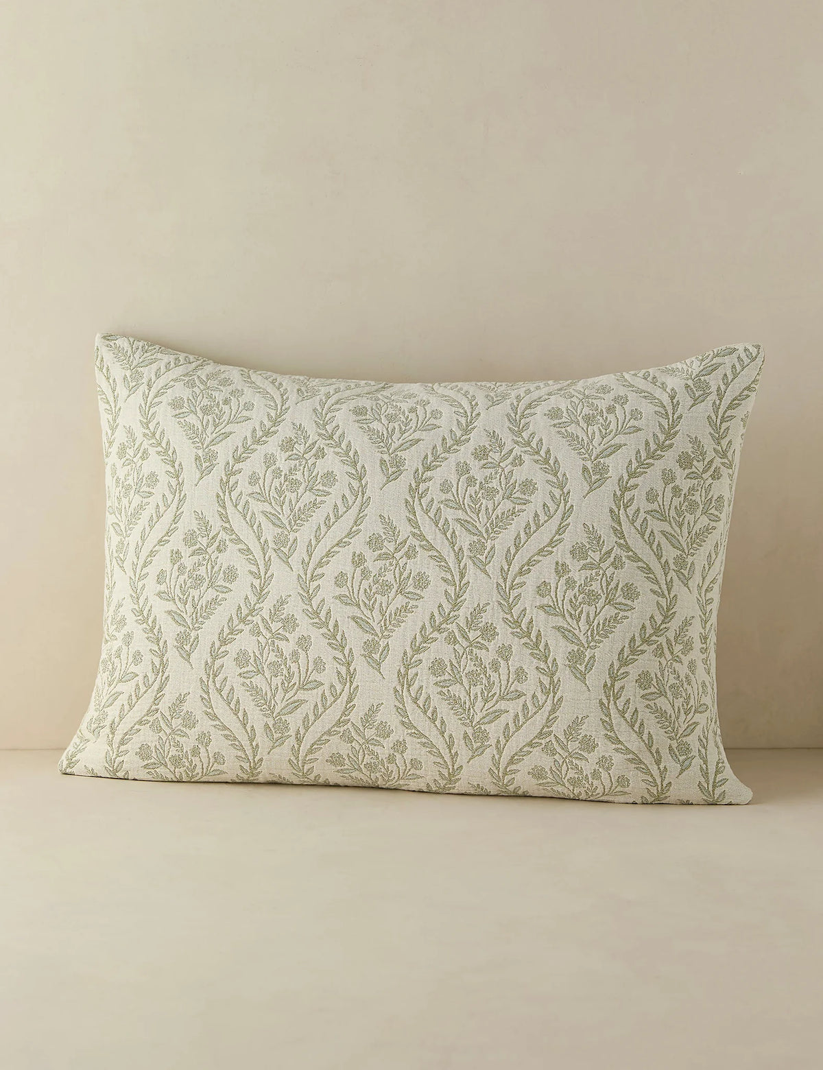 Sage botanical cotton sham in standard size shown flat