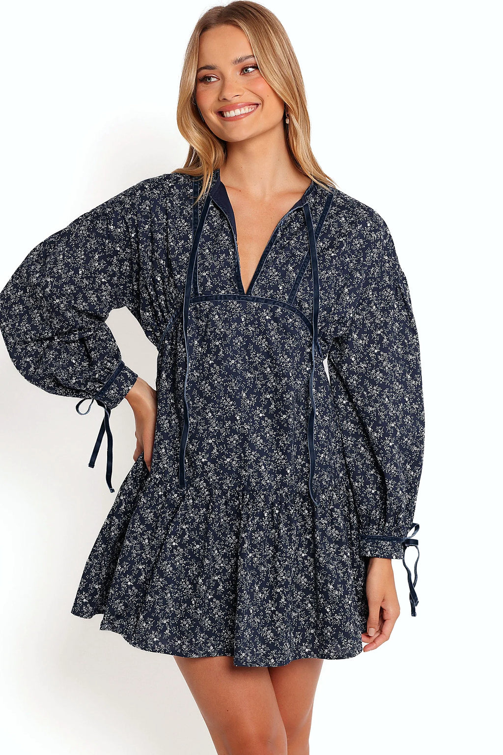 Back view of the floral print mini dress