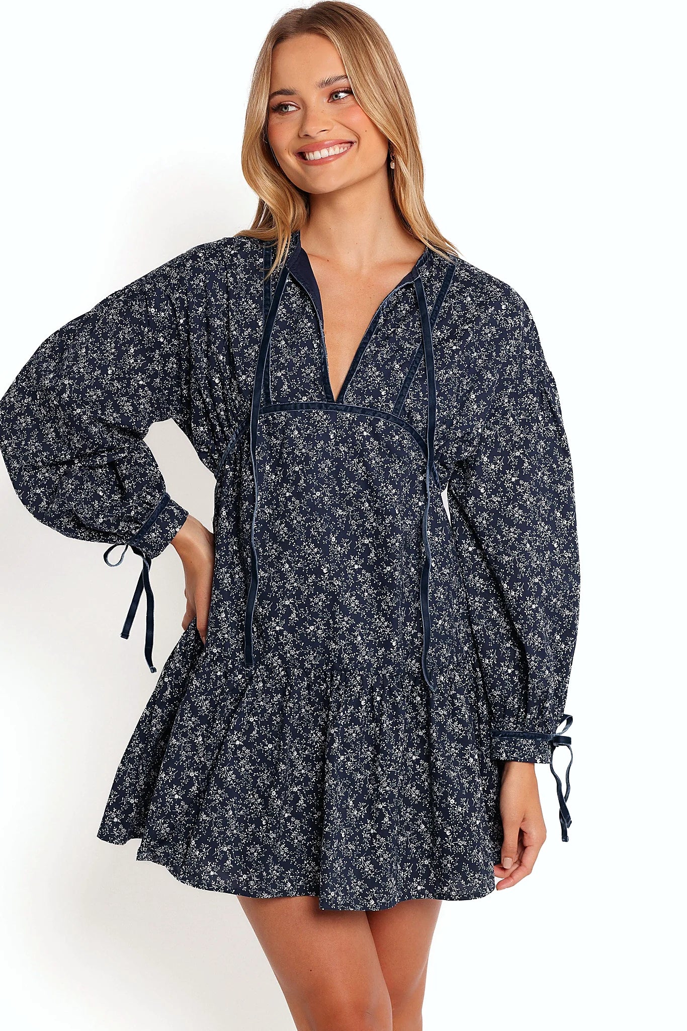 Back view of the floral print mini dress