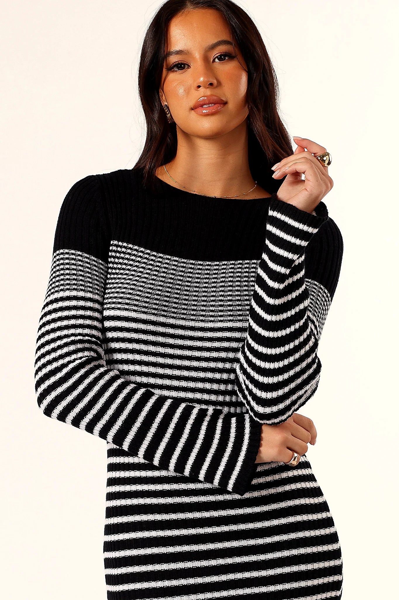 Camy Long Sleeve Midi Dress - Black/White