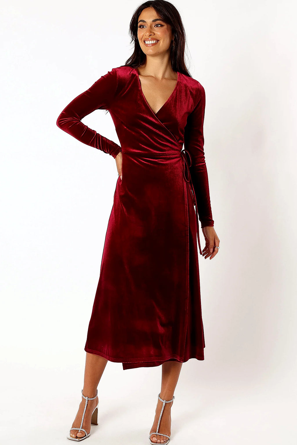 Darby Long Sleeve Midi Dress - Burgundy