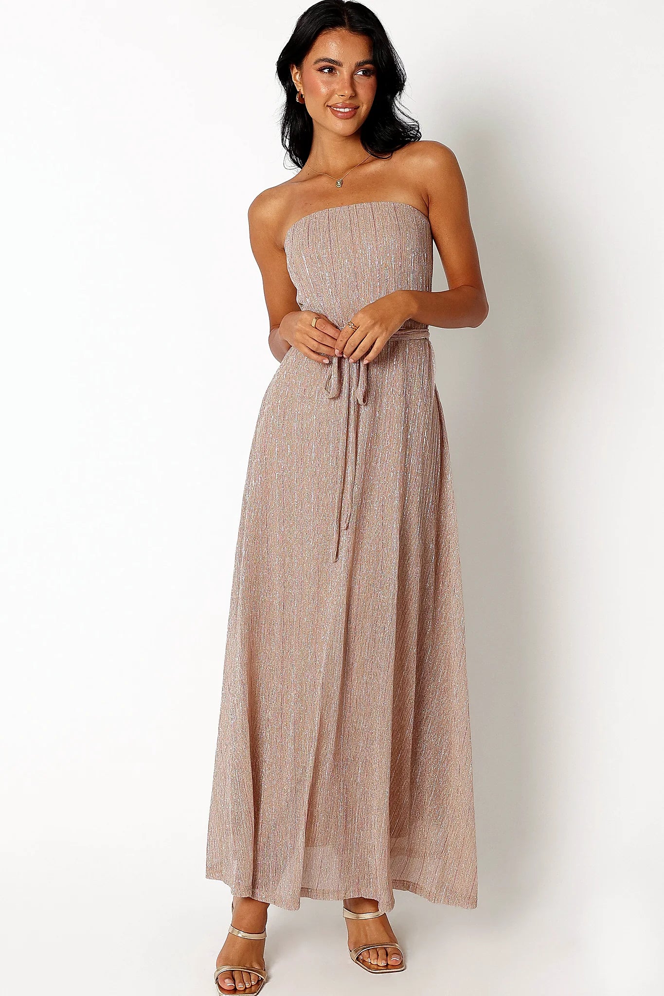 Farley Strapless Maxi Dress - Rose Gold Stripe