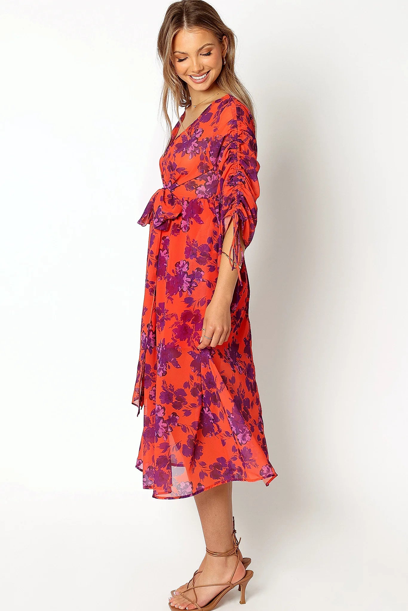 Hallie Midi Floral Dress - Red Wine