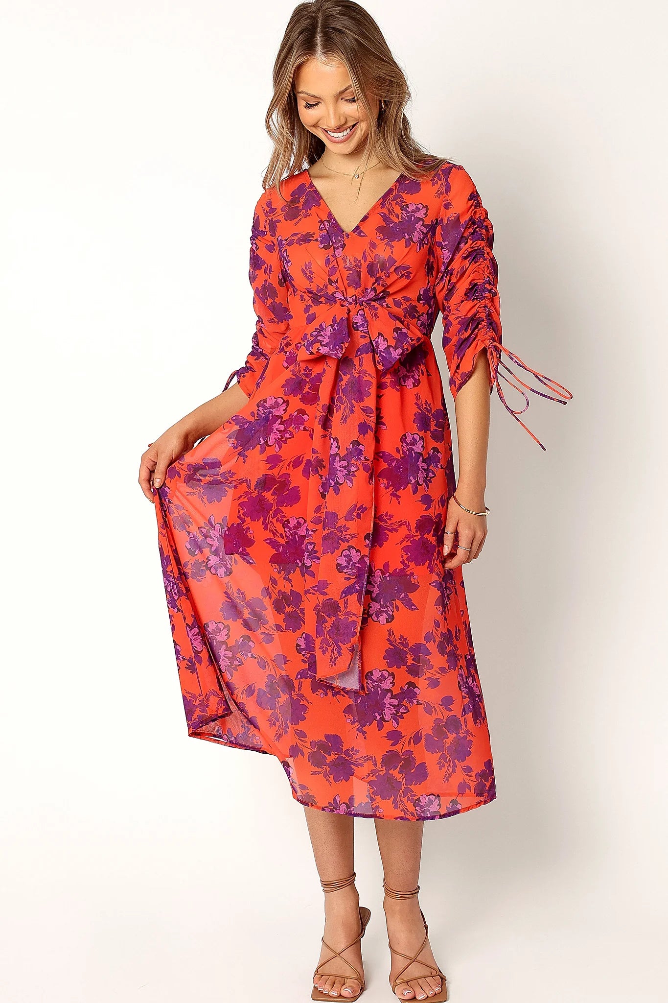 Hallie Midi Floral Dress - Red Wine