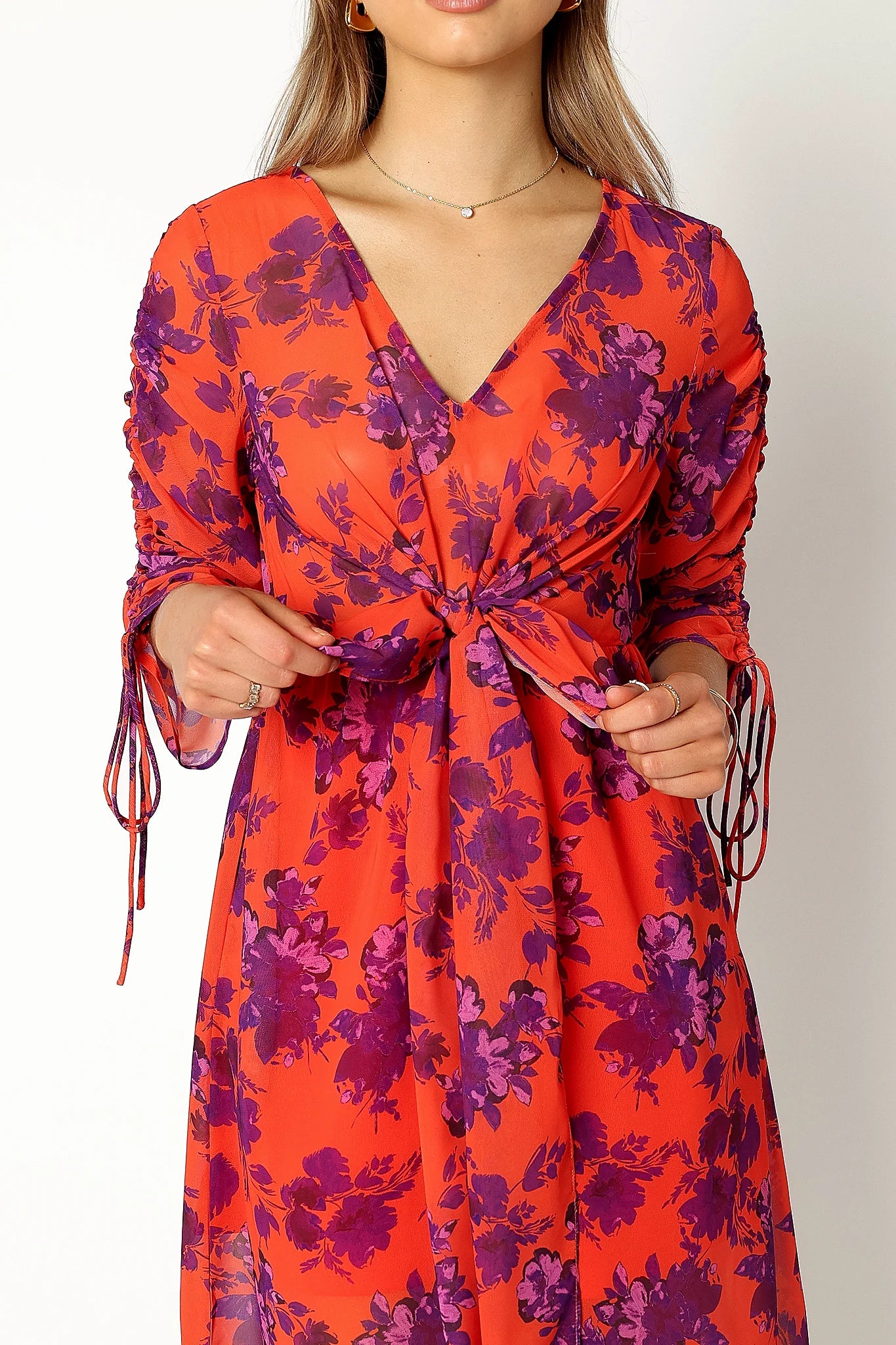 Hallie Midi Floral Dress - Red Wine