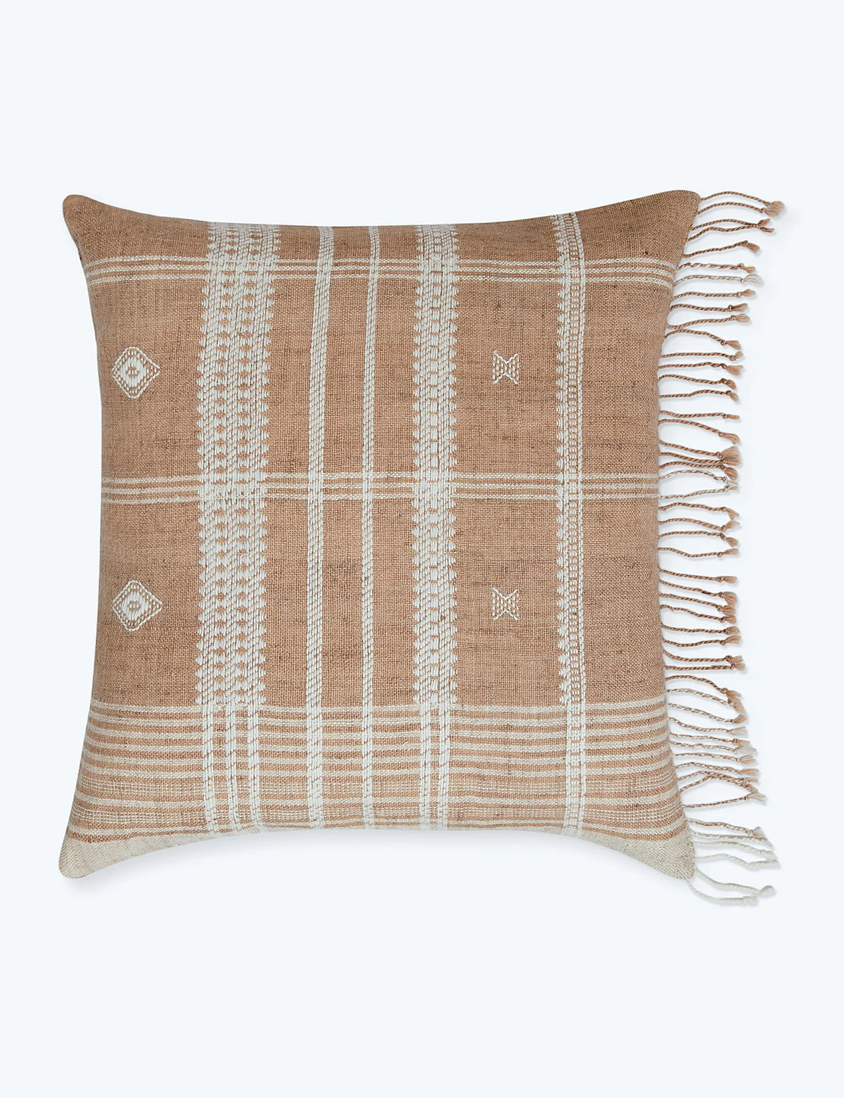 Khaki colourway of the hand loomed geometric pillow