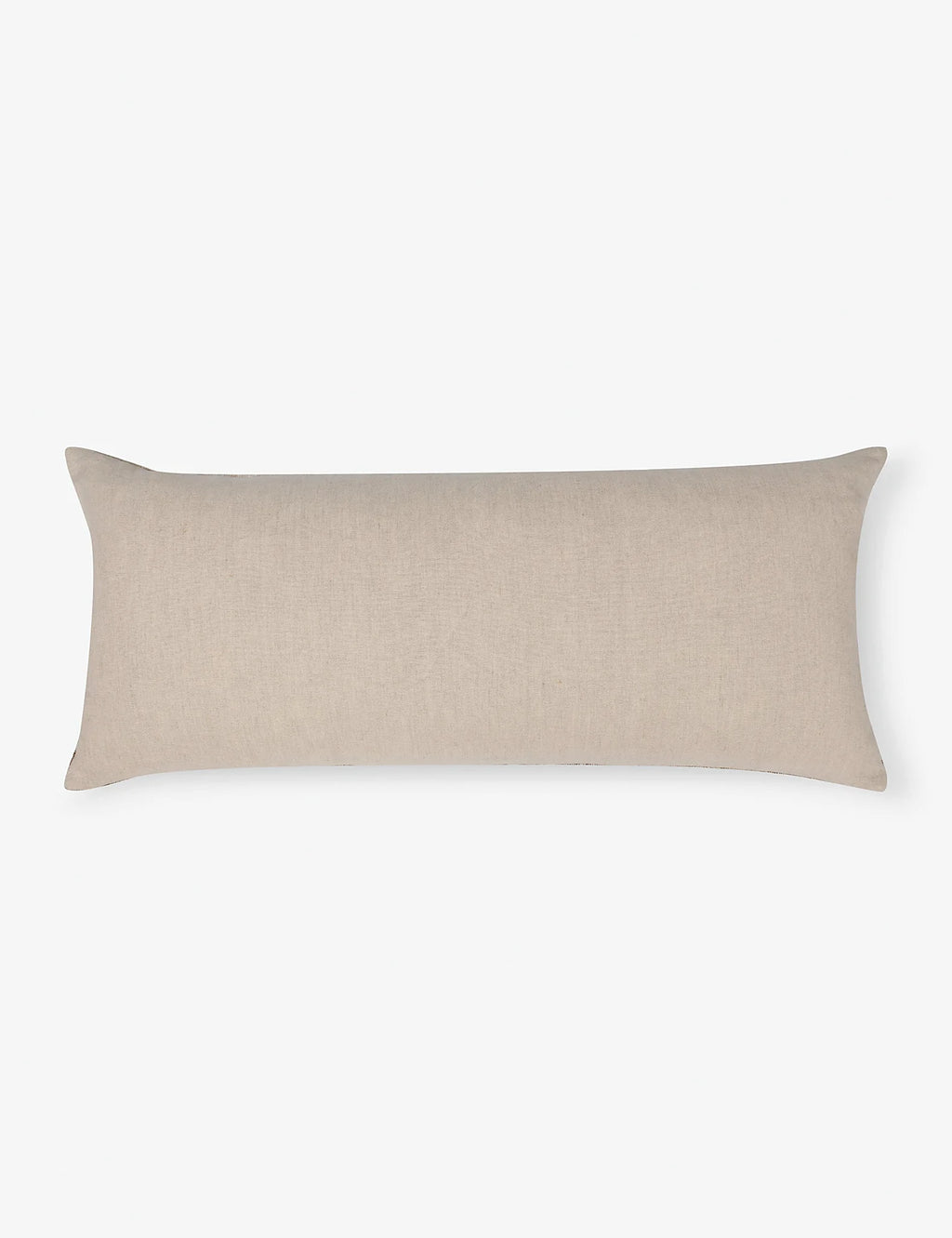 Front view of the heathered weave on a neutral throw pillow