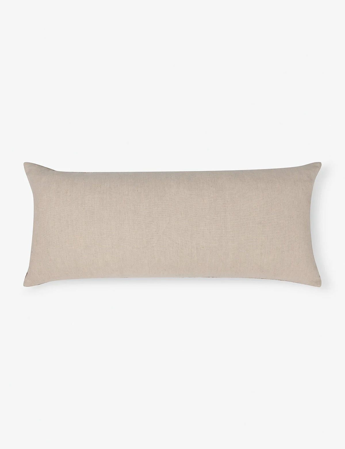 Front view of the heathered weave on a neutral throw pillow