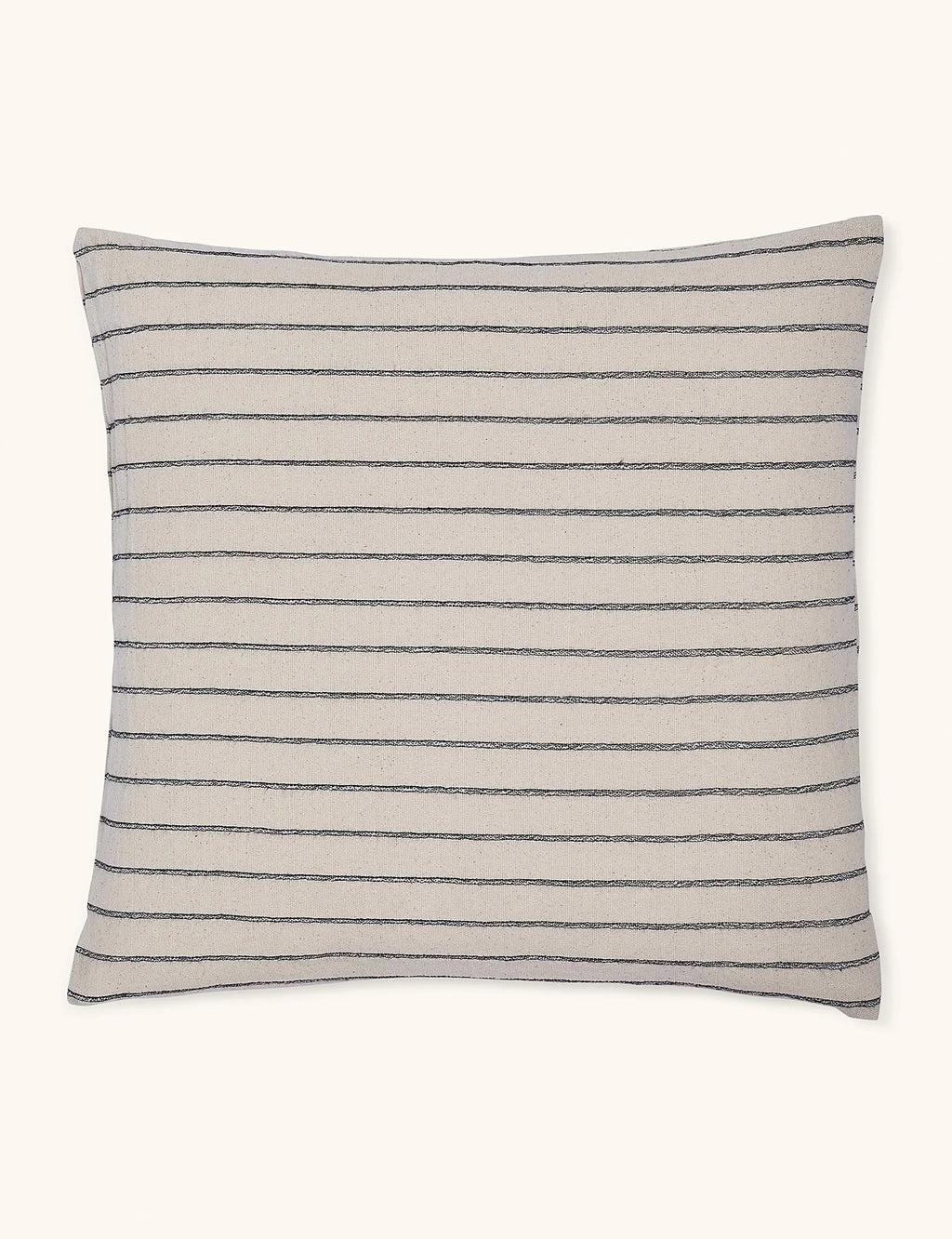 Black hemp accent pillow in a square shape against a plain ground