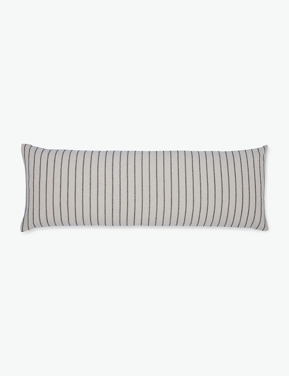 Long lumbar version of the black hemp pillow shown flat