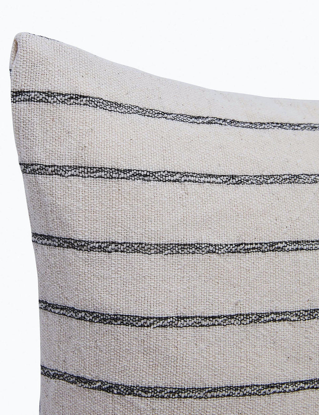 Second view of the woven stripe on a black hemp pillow