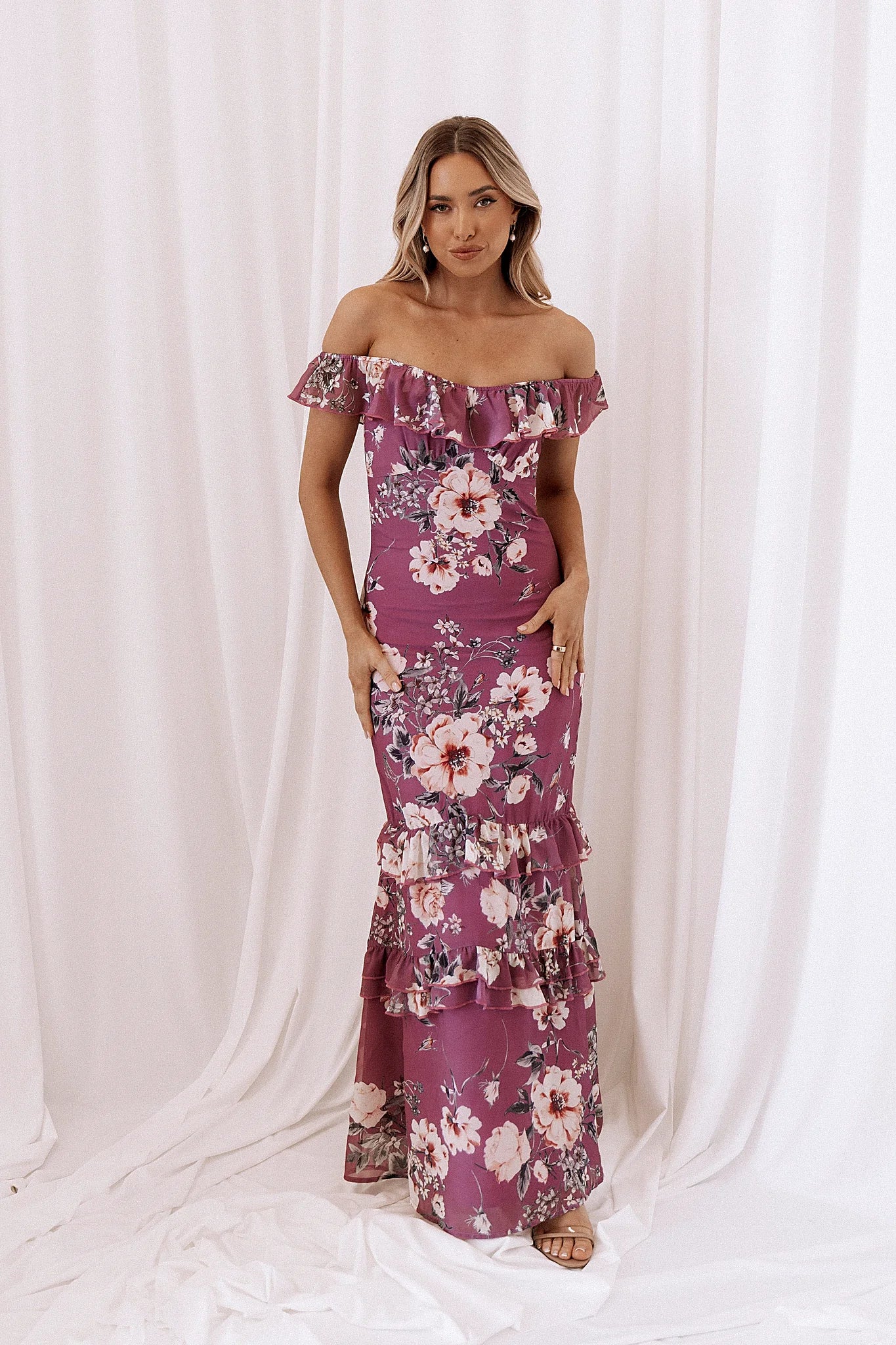 Side view showing the tiered ruffle skirt