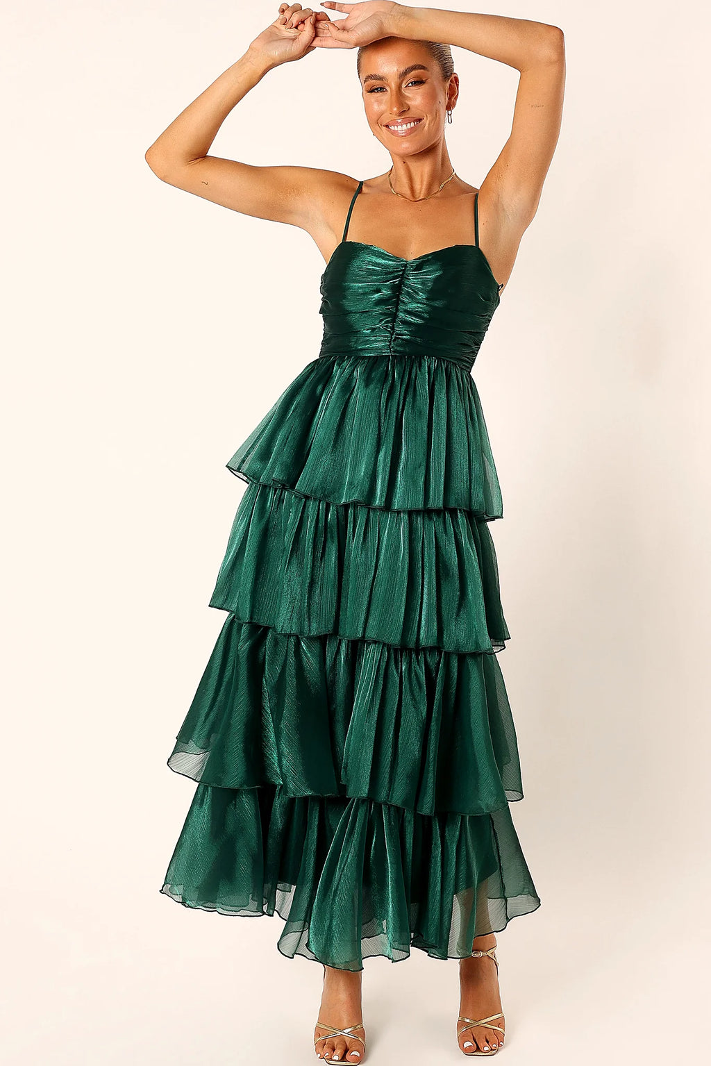 Jace Tiered Maxi Dress - Shimmer Emerald