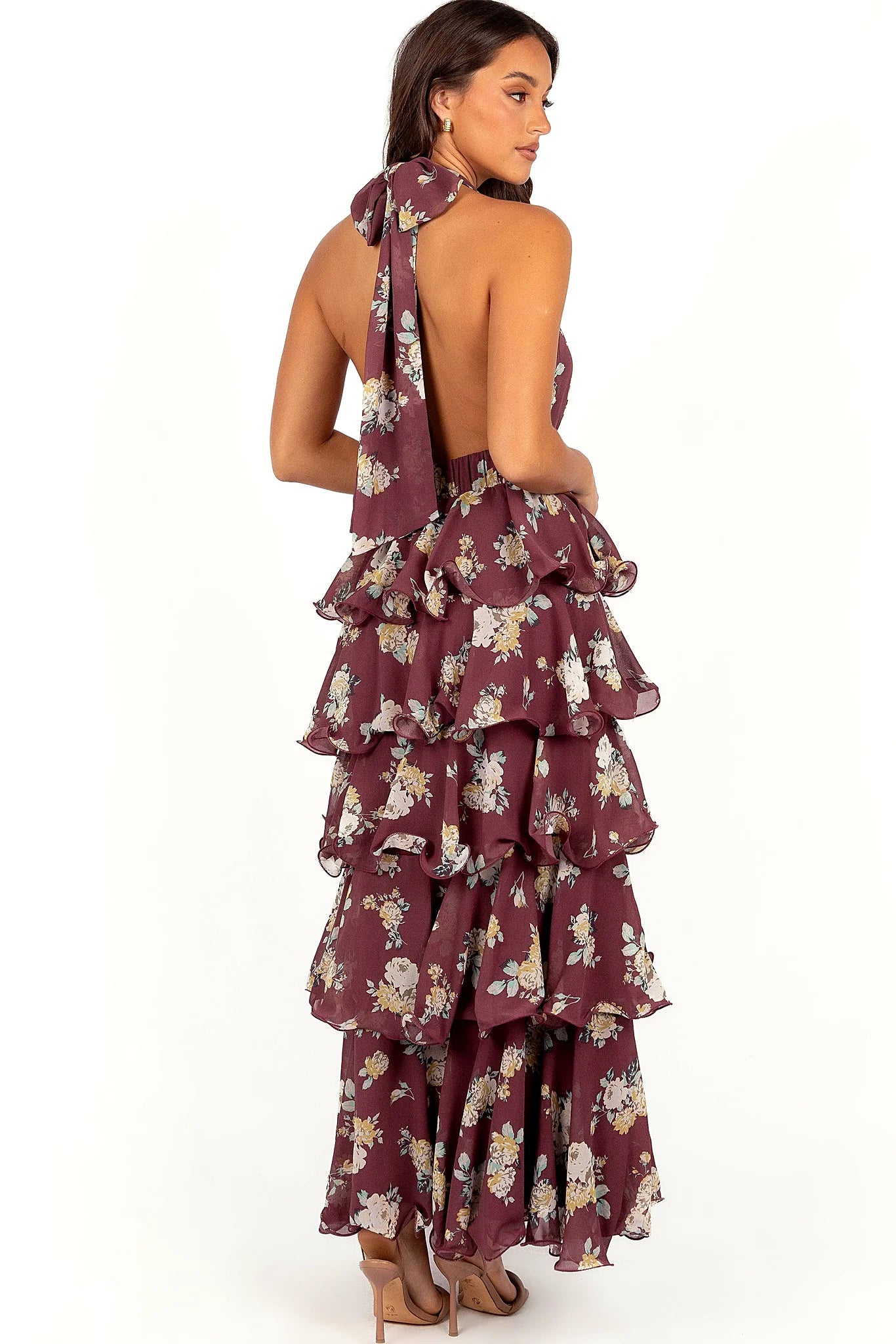 Close detail of the floral print on the woven fabric