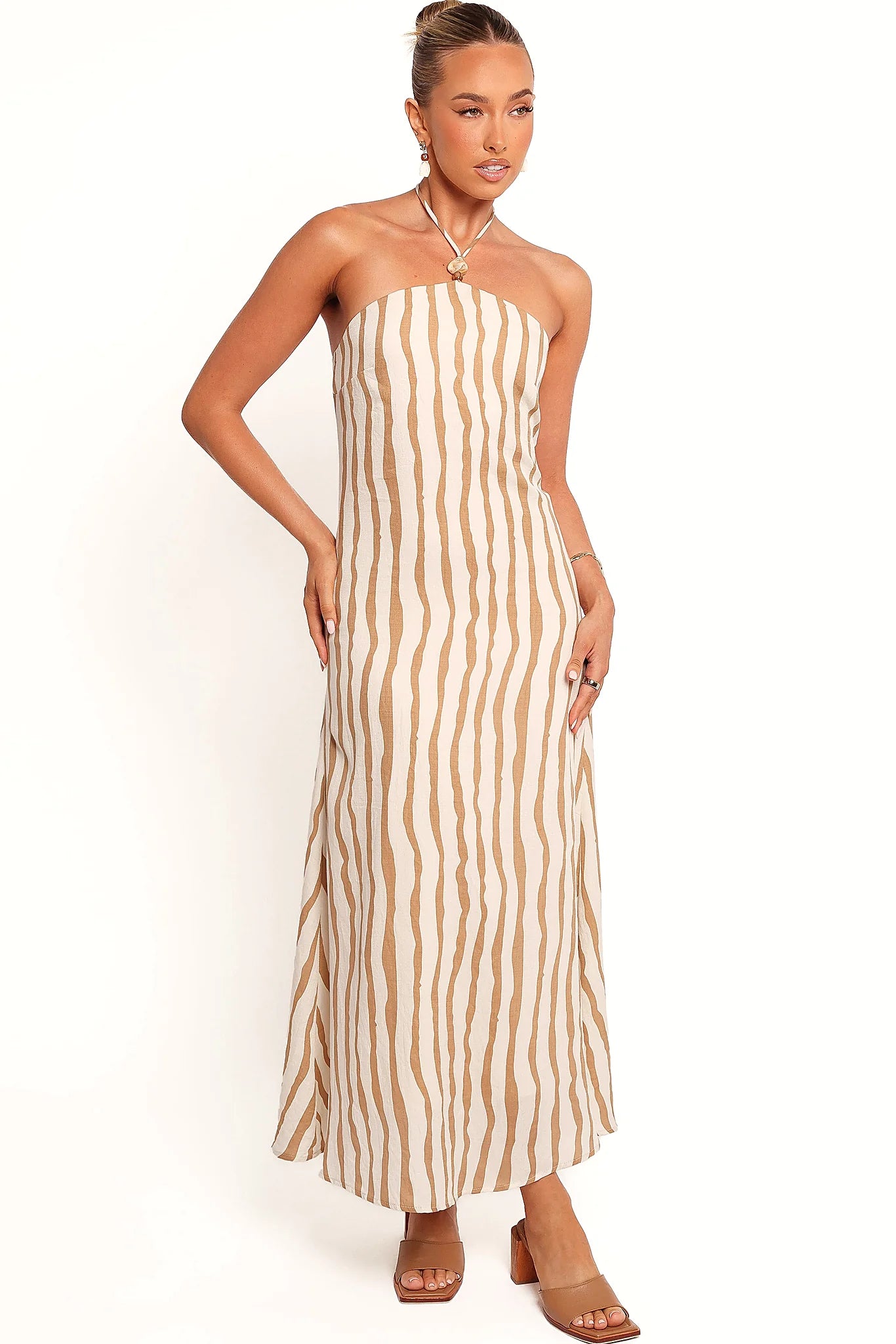Kim Halter Maxi Dress - Tan Stripe