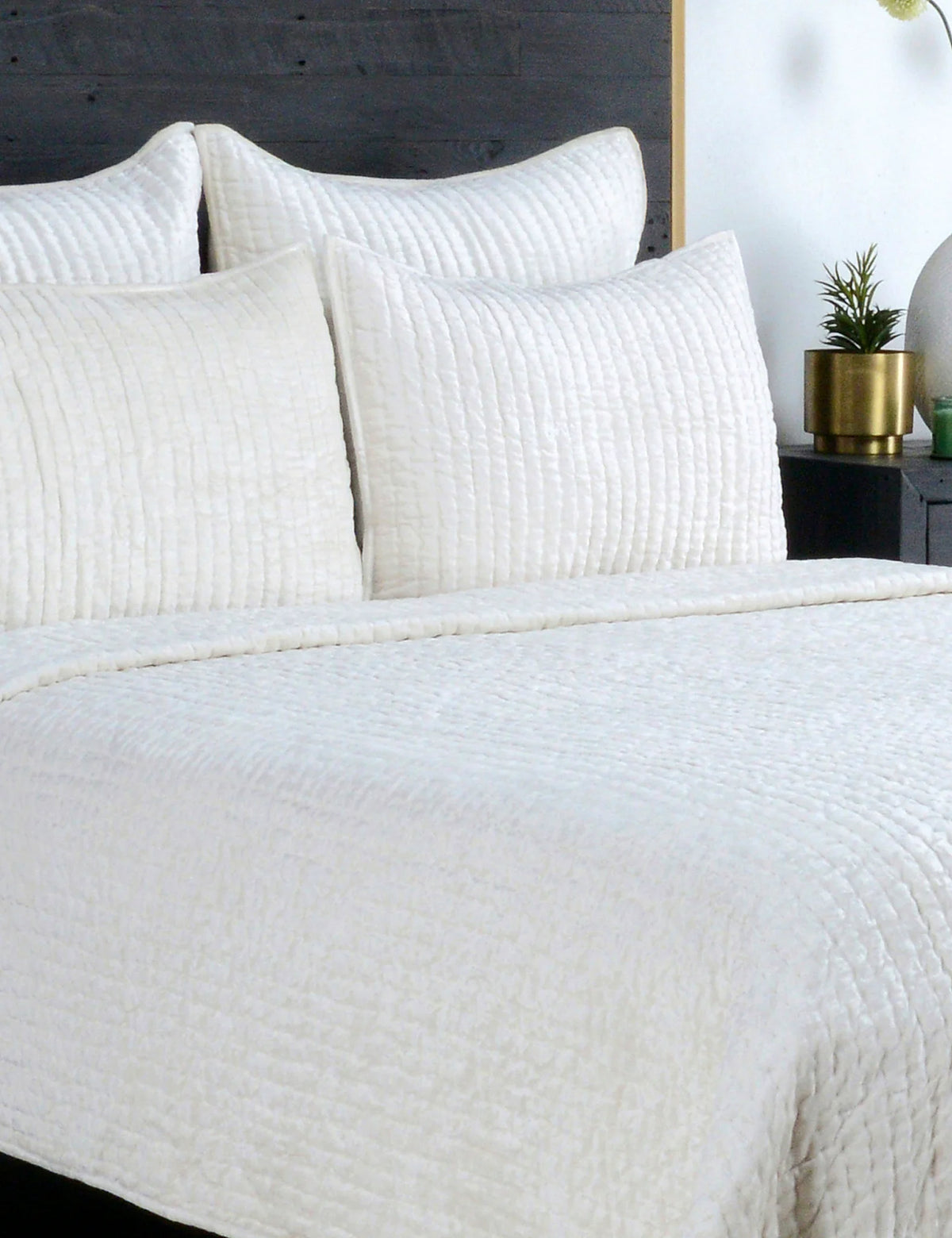 Linear quilted velvet sham photographed against a plain ground