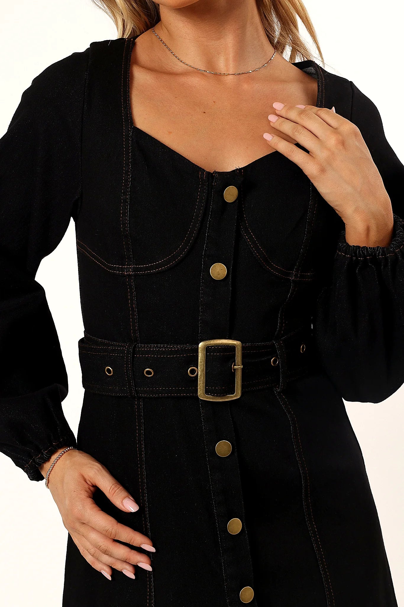 Mateo Long Sleeve Denim Dress - Black
