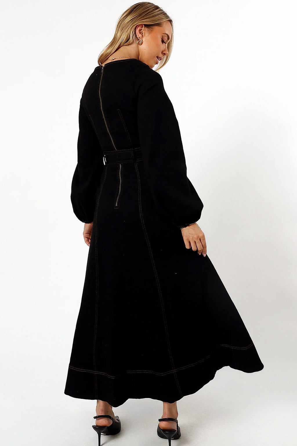 Mateo Long Sleeve Denim Dress - Black