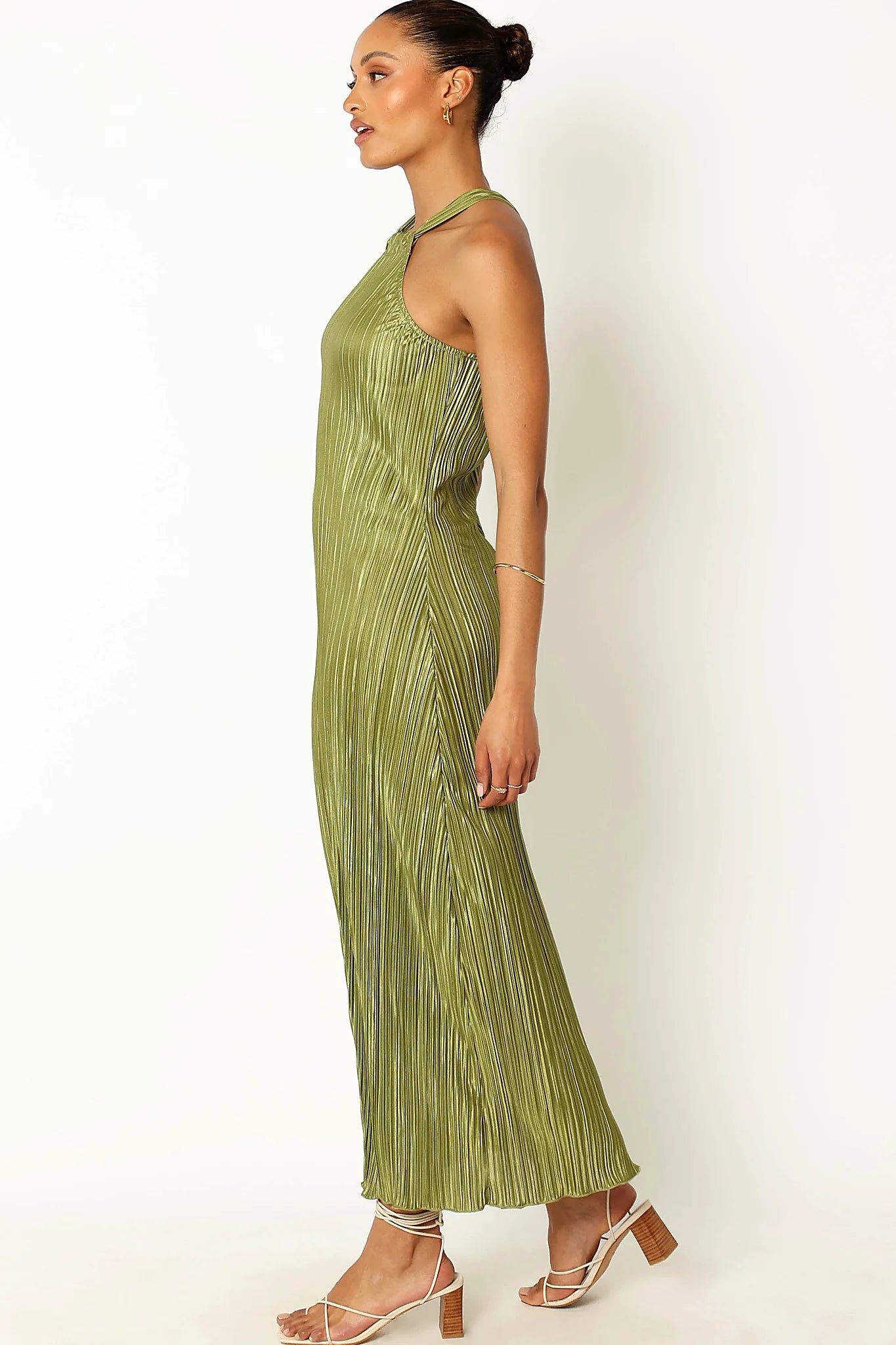 Melody Plisse Halter Maxi Dress - Olive