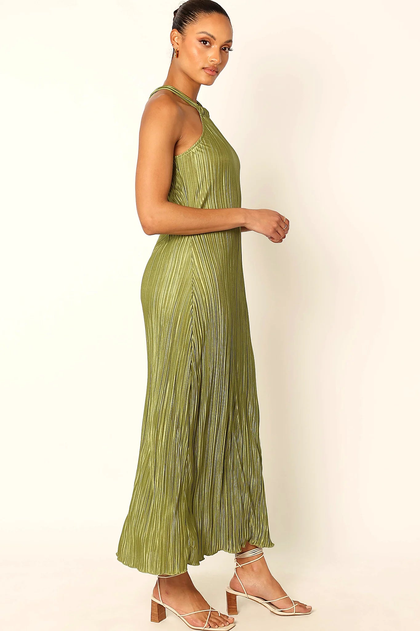 Melody Plisse Halter Maxi Dress - Olive