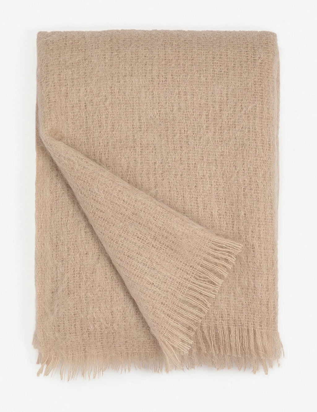 Second angle on a blush mohair wool throw