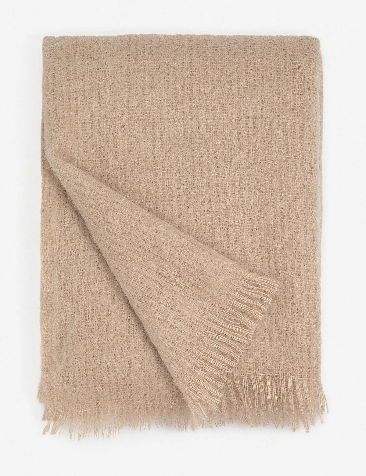 Second angle on a blush mohair wool throw