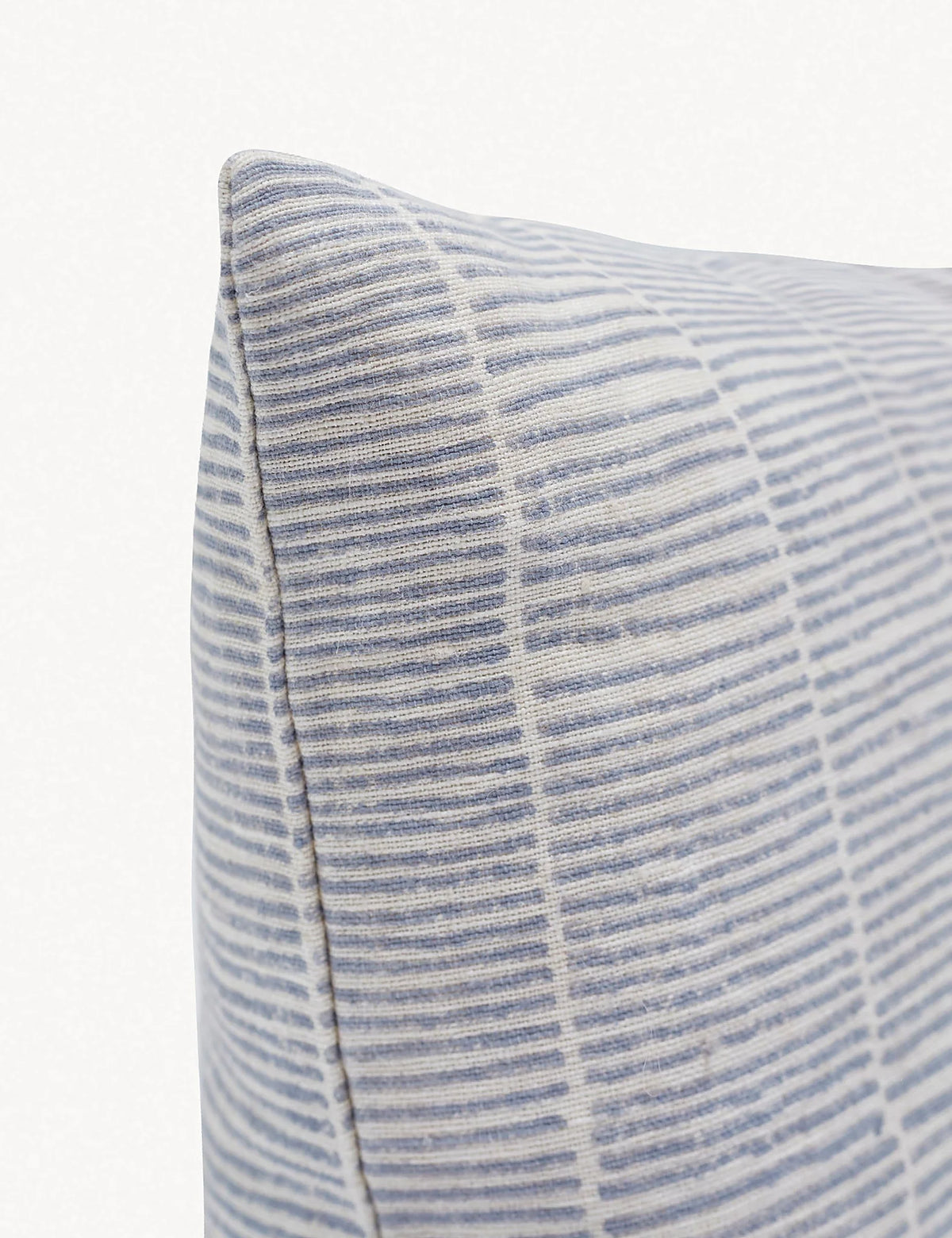 Second view of the ice blue long lumbar linen pillow