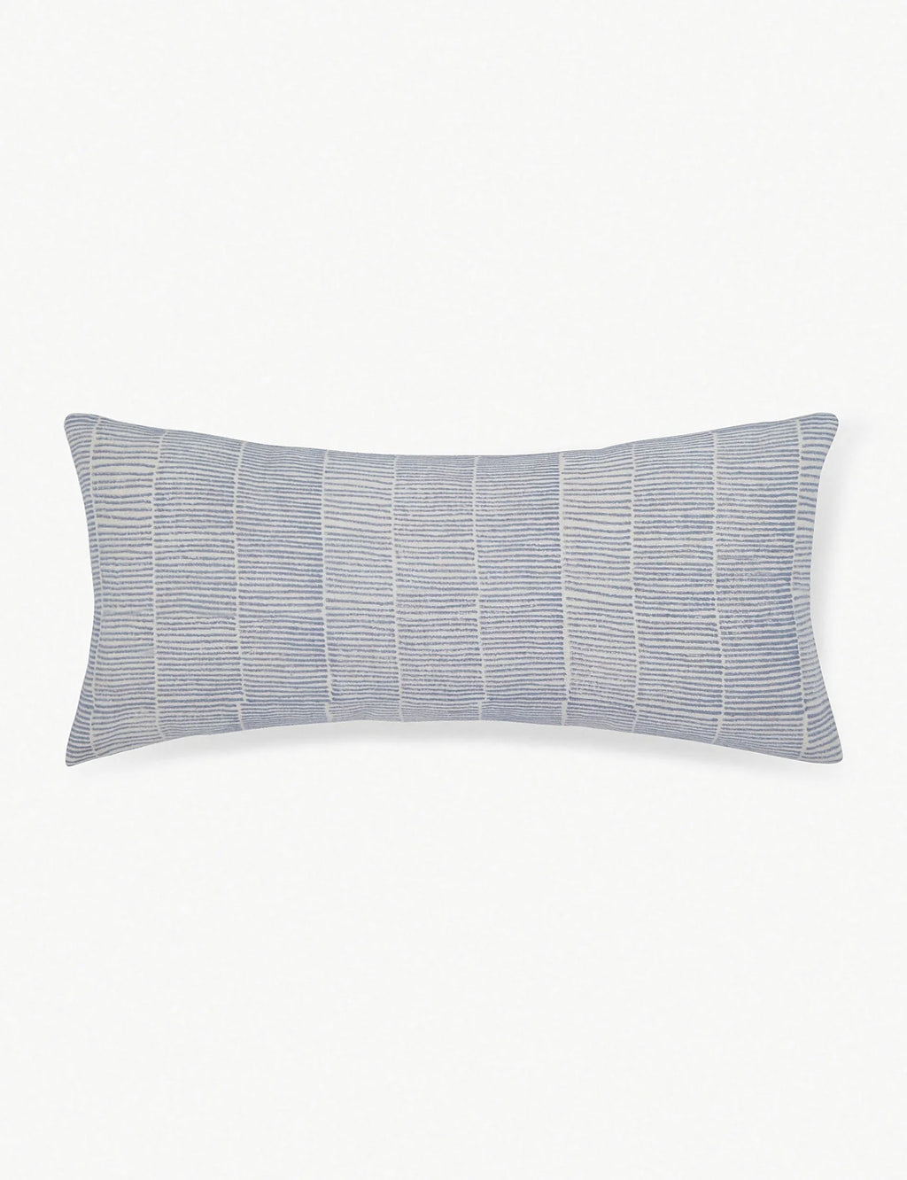 Ice blue long lumbar linen pillow with a linear pattern