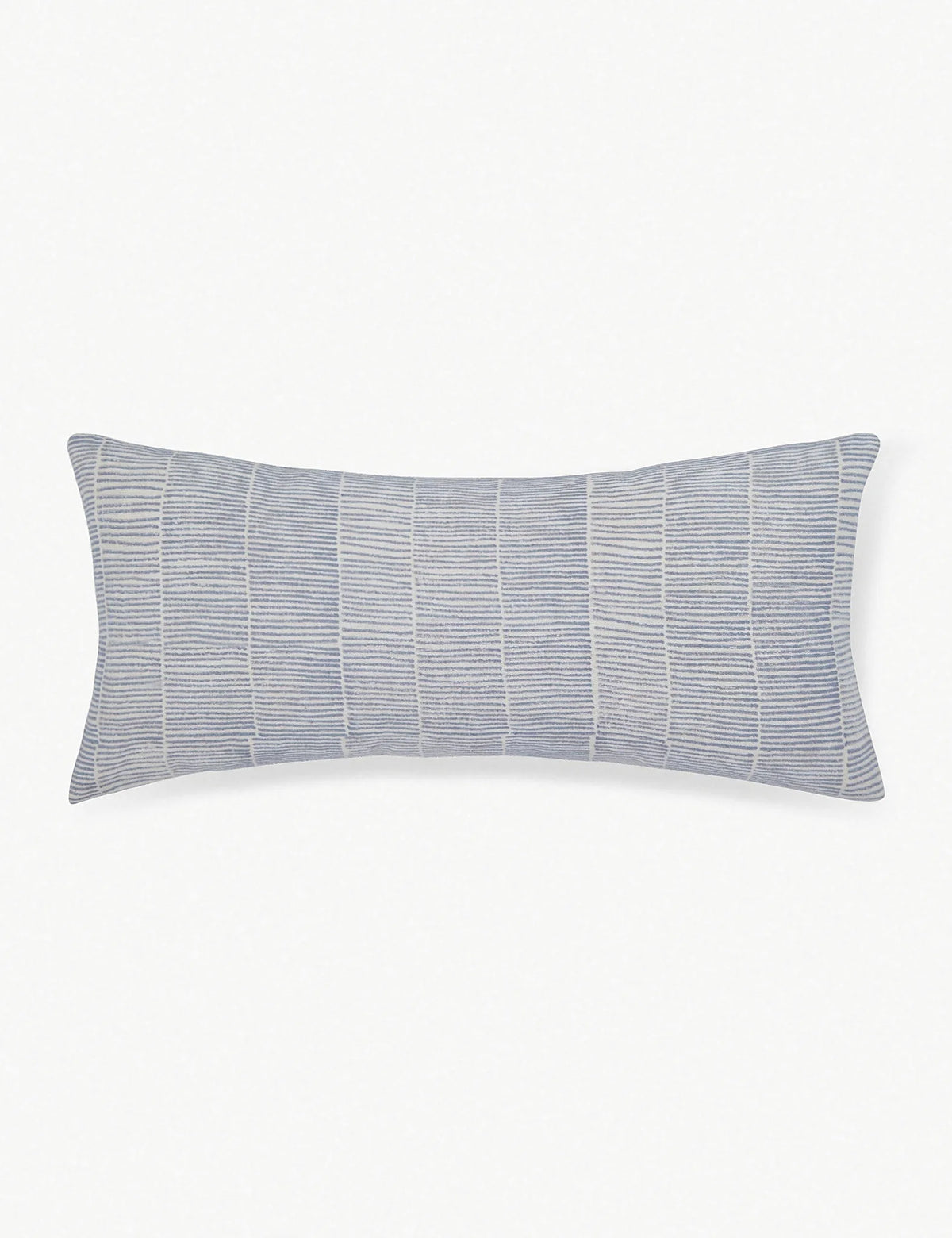 Ice blue long lumbar linen pillow with a linear pattern