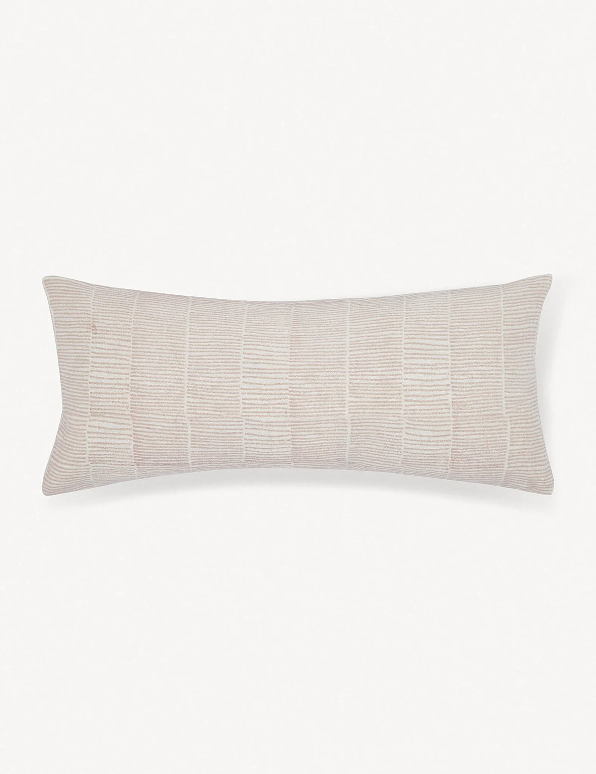 Blush lumbar linen pillow shown against a plain ground