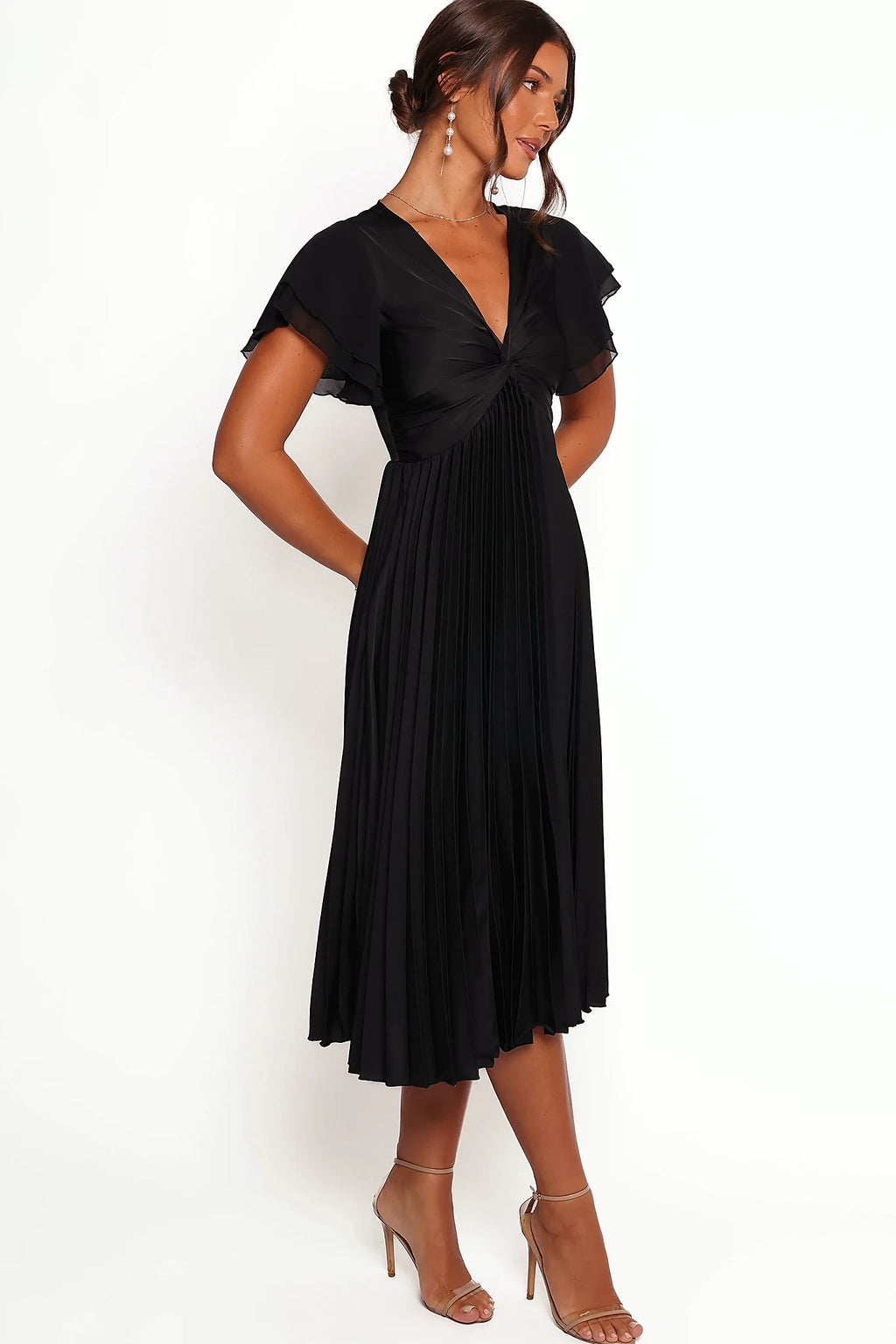 Nova Flutter Sleeve Midi Dress - Black