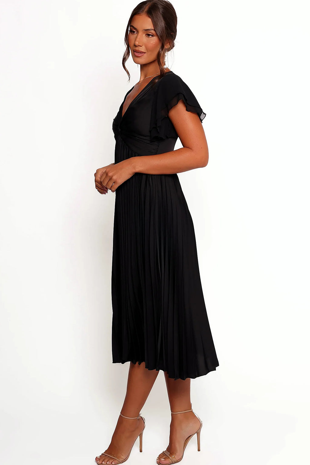 Close detail of the flutter sleeve at the shoulder