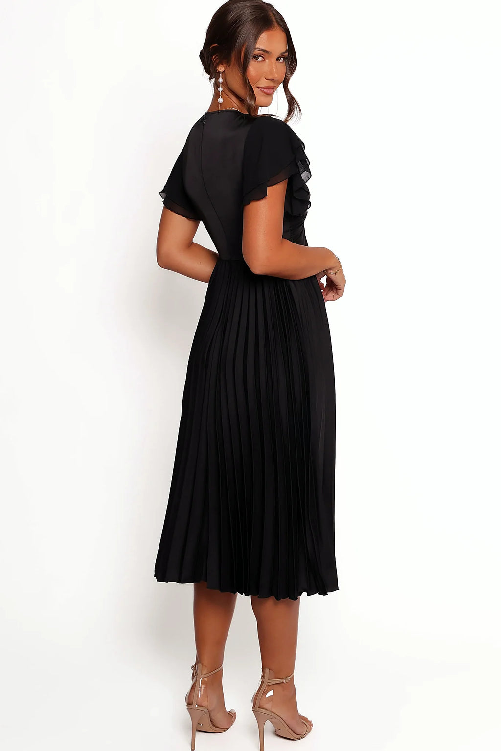 Nova Flutter Sleeve Midi Dress - Black