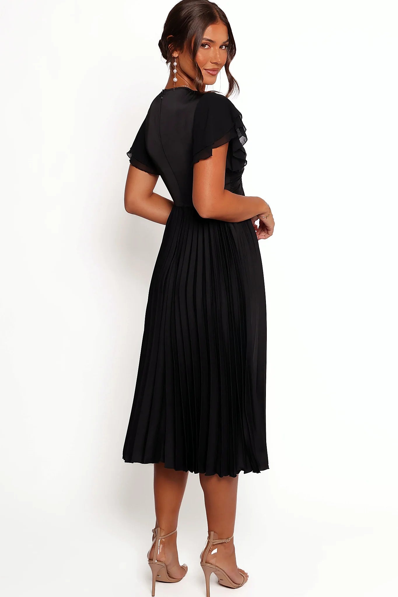 Nova Flutter Sleeve Midi Dress - Black