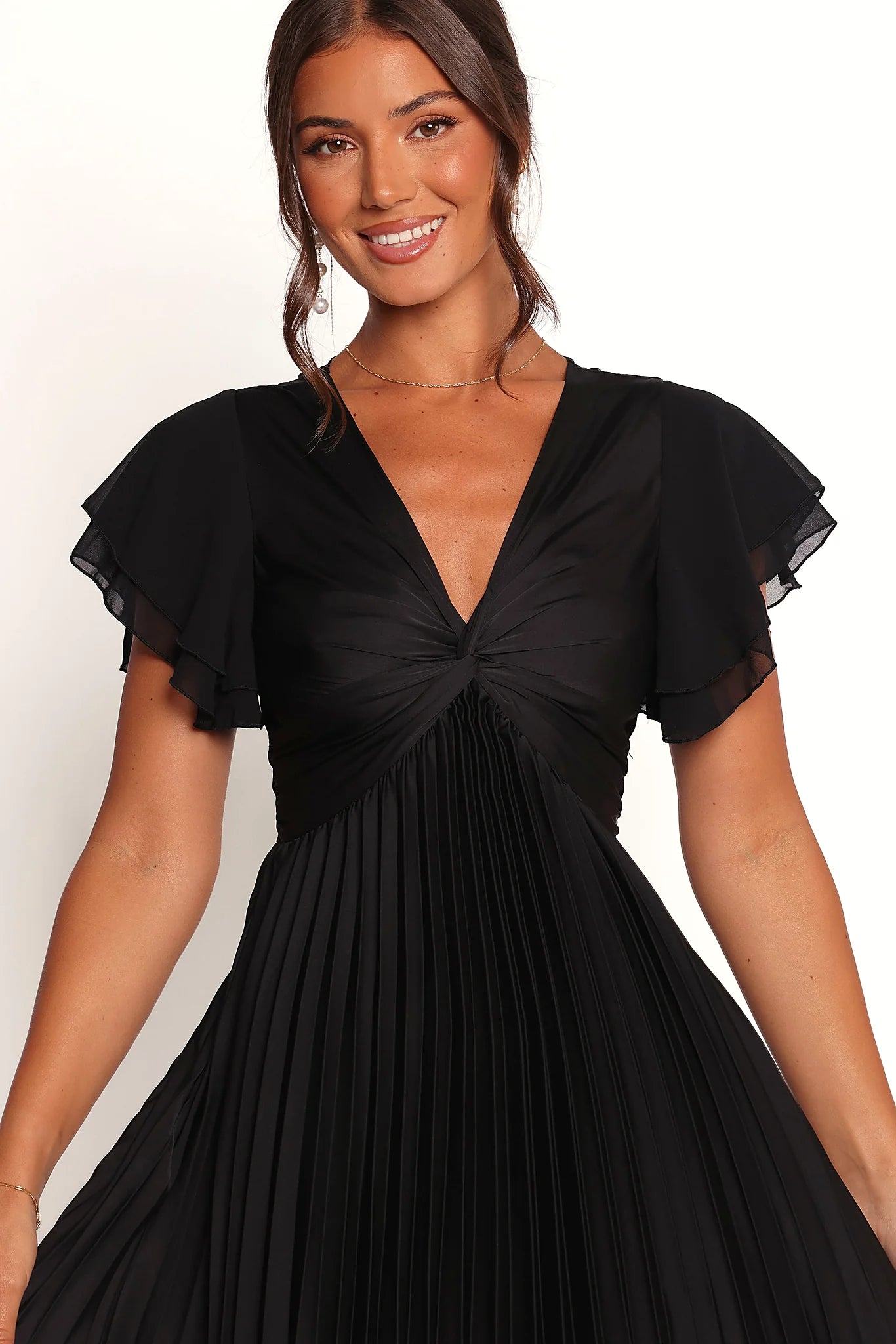 Nova Flutter Sleeve Midi Dress - Black
