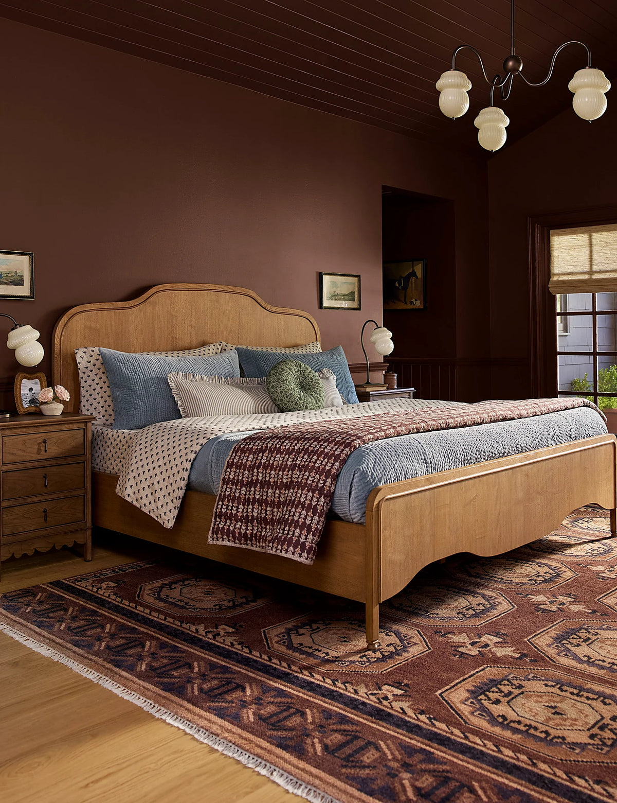 Second bedroom scene with a velvet quilt pulled up the bed