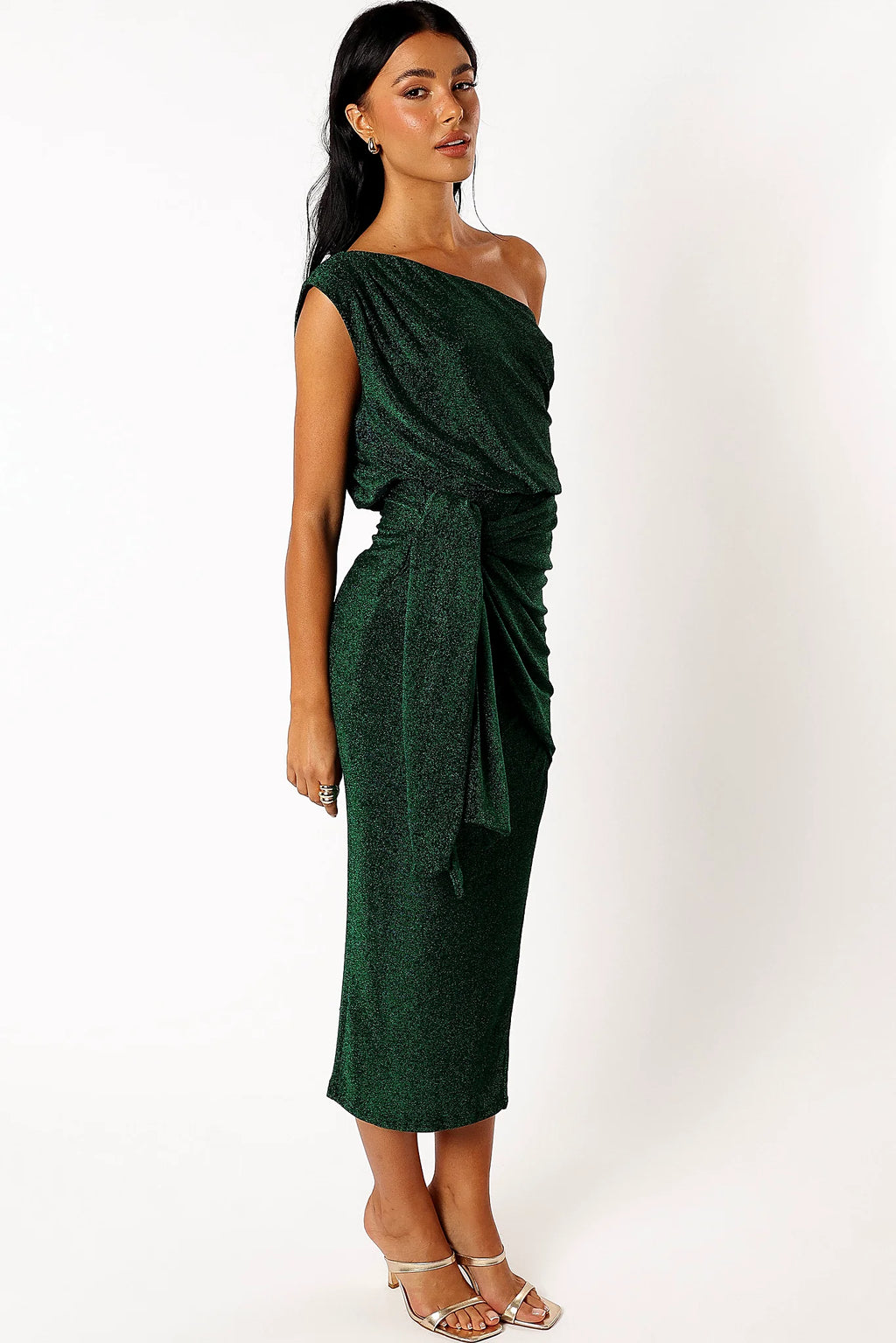 Santiago Off Shoulder Midi Dress - Emerald