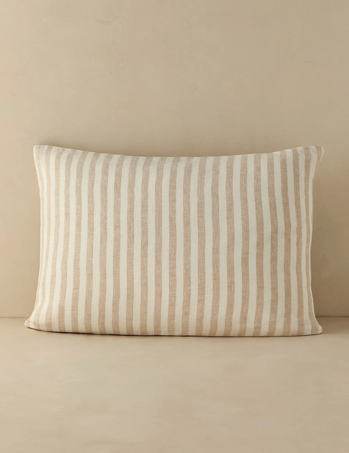 Standard size striped linen sham photographed flat