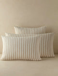 Group shot of striped linen shams in standard and euro sizes
